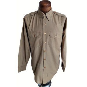 VTG LAW & ORDER BY ELBECO Tan Button Front Work Shirt Size 16 Union Made In USA-
